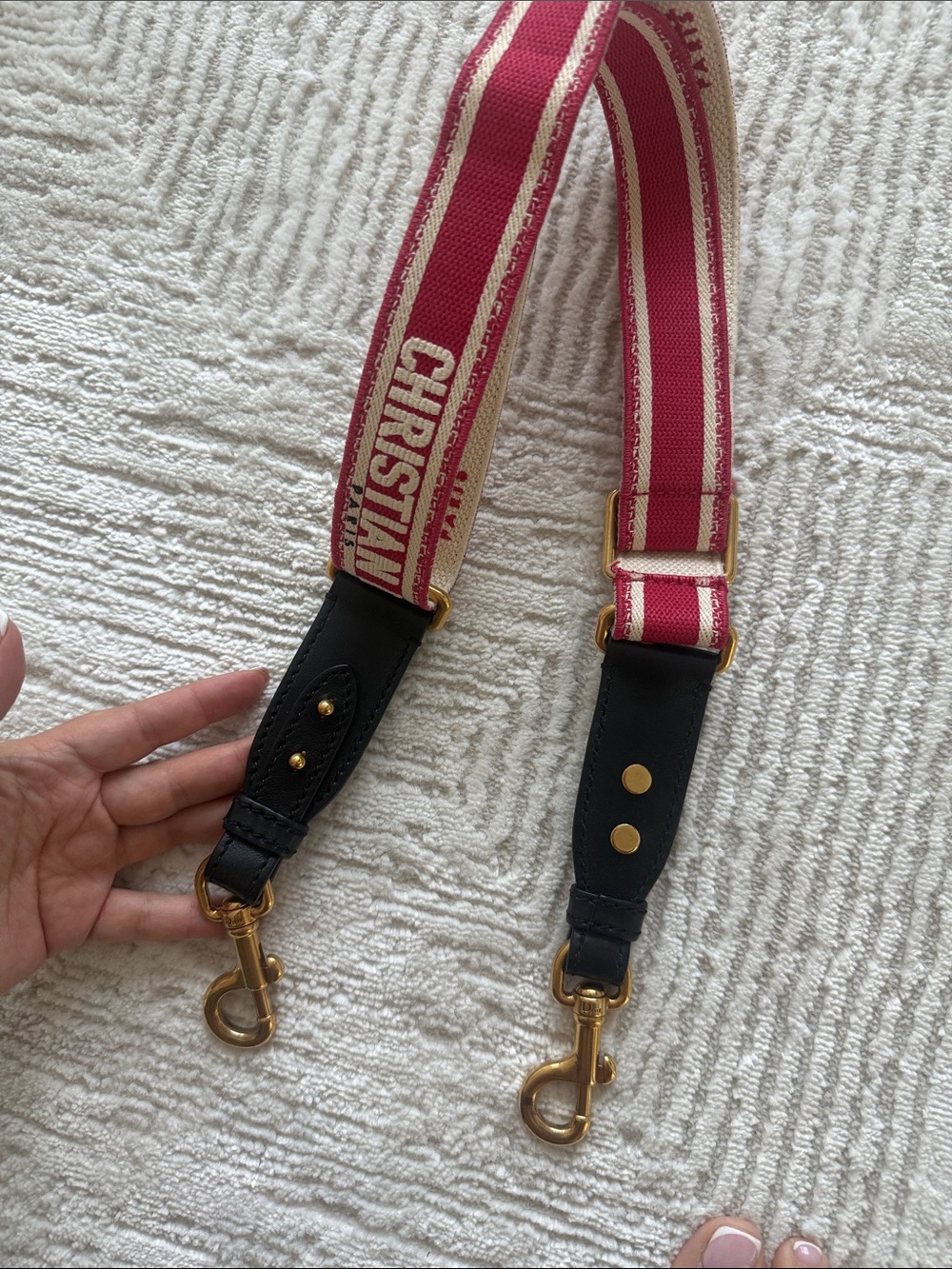 DIOR Canvas and Leather Adjustable Bag Strap in Red and Black